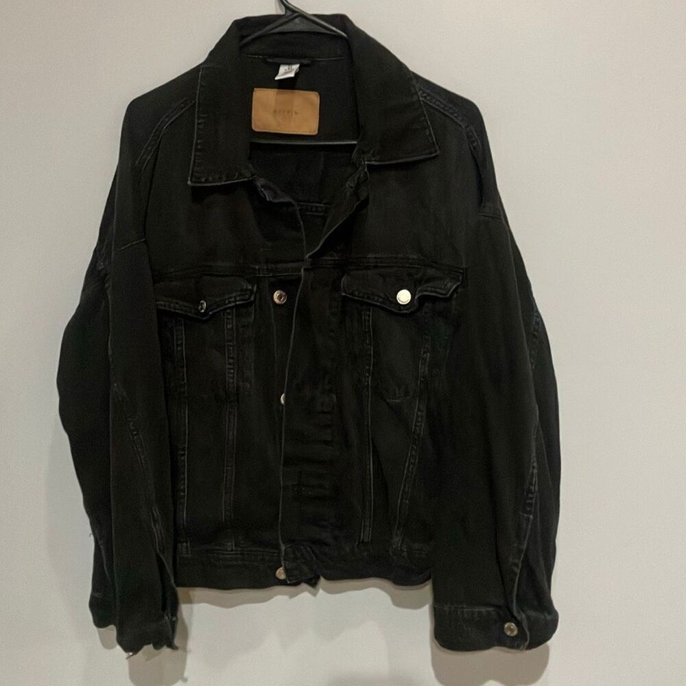 H&M divided denim Black Button Closure Jean Jacket Medium oversized #500